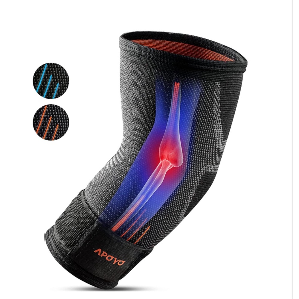 Elbow Brace Compression Sleeve for Joint Pain Black/Orange Adult Size Medium.